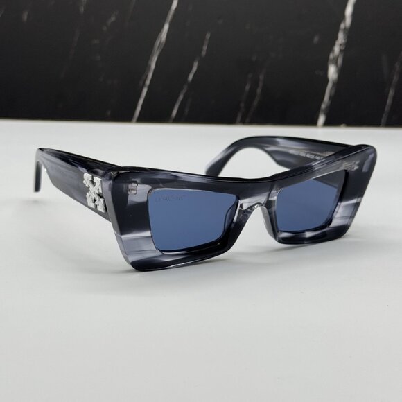 NEW OFF-WHITE SUNGLASSES, GREY BLUE WOMEN EYEWEAR OFF-WHITE ACCRA Navy Marble - Picture 1 of 12